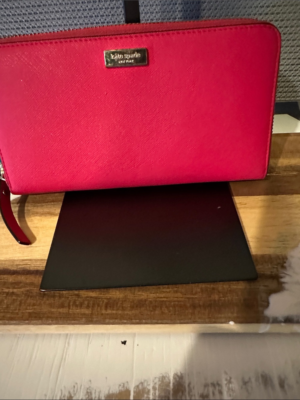 kate spade Bright Pink Saffiano Zip Around Wallet with Gold Plaque